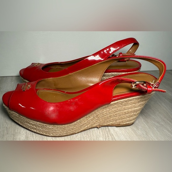 COACH "Ferry" Red Patent Leather Platform/Wedge Espadrille Sandals Size 7 - Picture 5 of 11